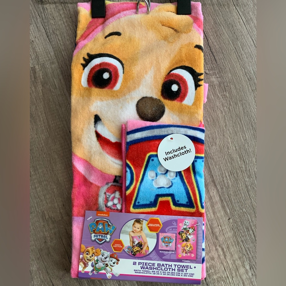 New Nickelodeon Pink kids girl collector Paw Patrol 2 piece bath towel set